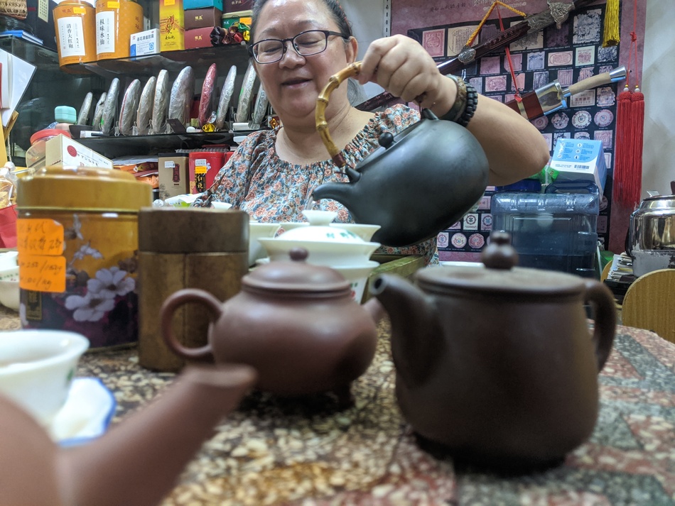 Tea being brewed for sampling