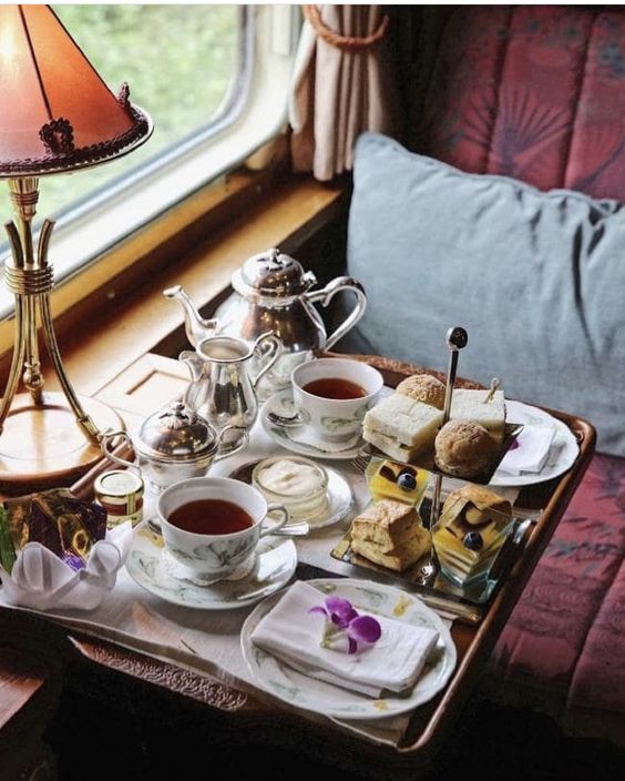 Photo is not mine but I have it on my Pinterest Board... I love sipping tea on trains.