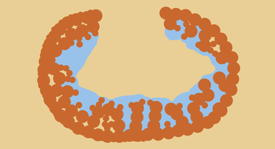 Illustration of a teapot after it’s emptied, water trapped in the pores, and pools of water on the “surface”